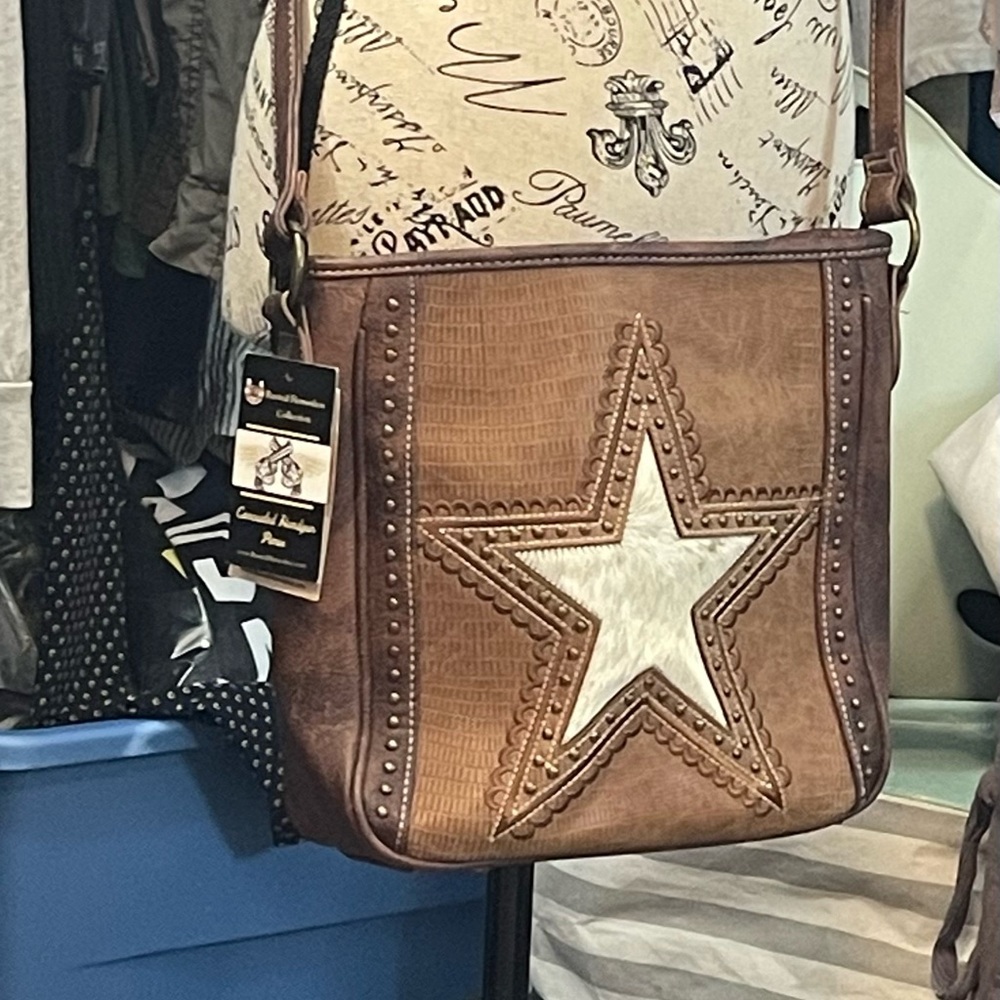 Brown Star Embellished Shoulder Bag
